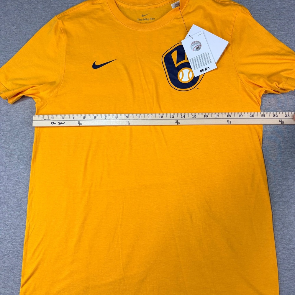 Nike Milwaukee Brewers MLB T-Shirt Mens Medium Yellow Gold Graphic Tee New - Picture 5 of 7